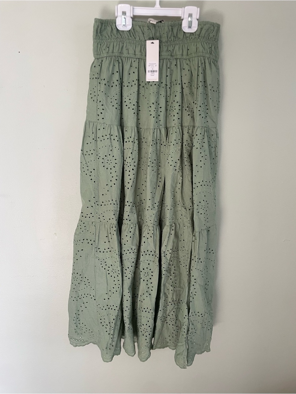 NWT Francesca's Stunning Sage Green Floral Eyelet Tiered Maxi Skirt XS